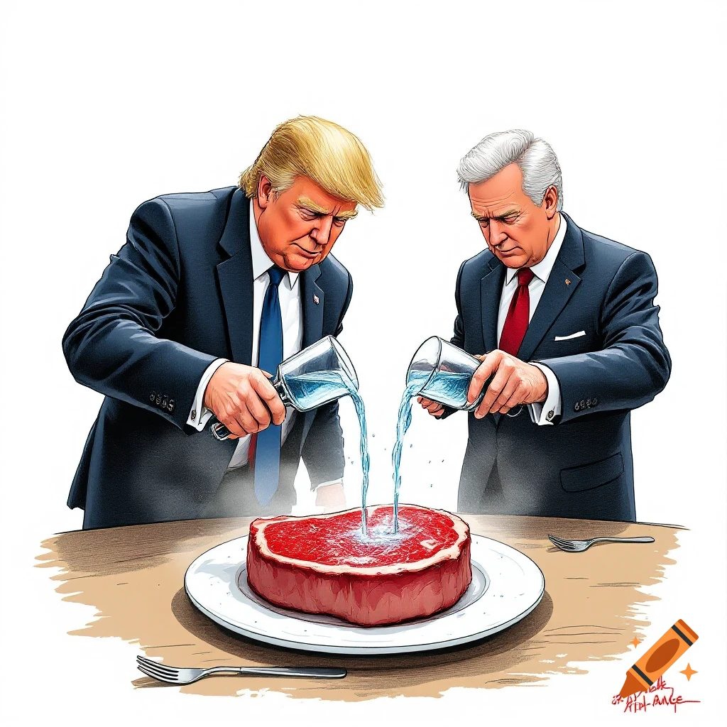 Illustration of Donald Trump and Jd Vance Pouring Water Onto a Raw ...