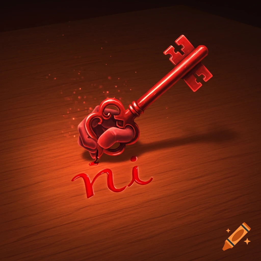 A key drawing with red ink that says 'mi' on Craiyon