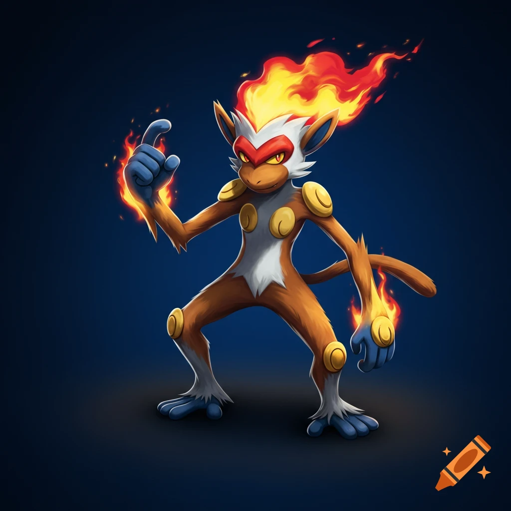 Infernape in a fighting pose with fire effects.
