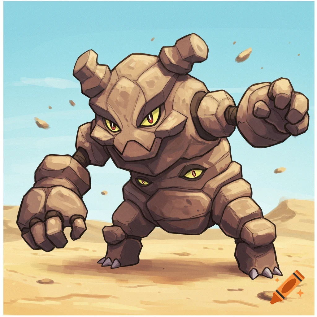 The Pokemon Stakataka is in a desert landscape.