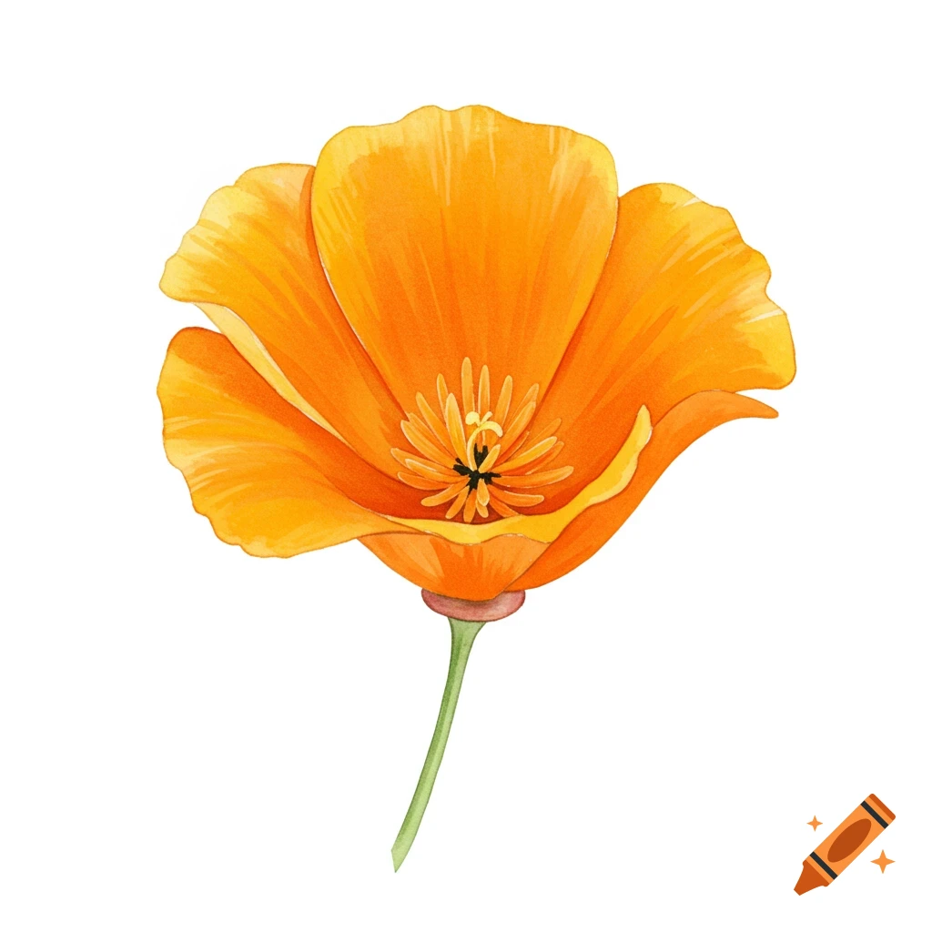 Watercolor clipart of an orange poppy flower on a white background.