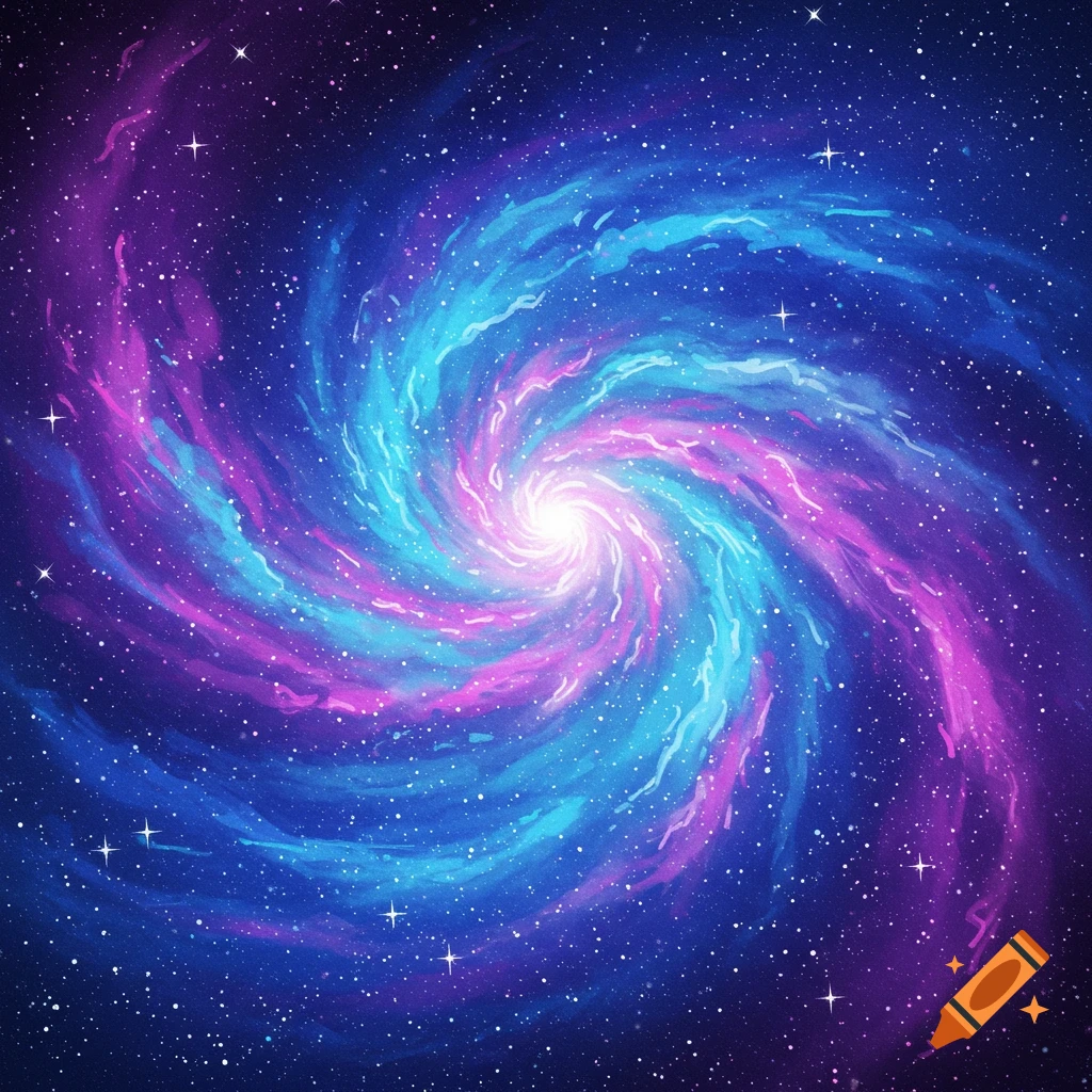 A vibrant spiral galaxy in space with blue and pink arms.
