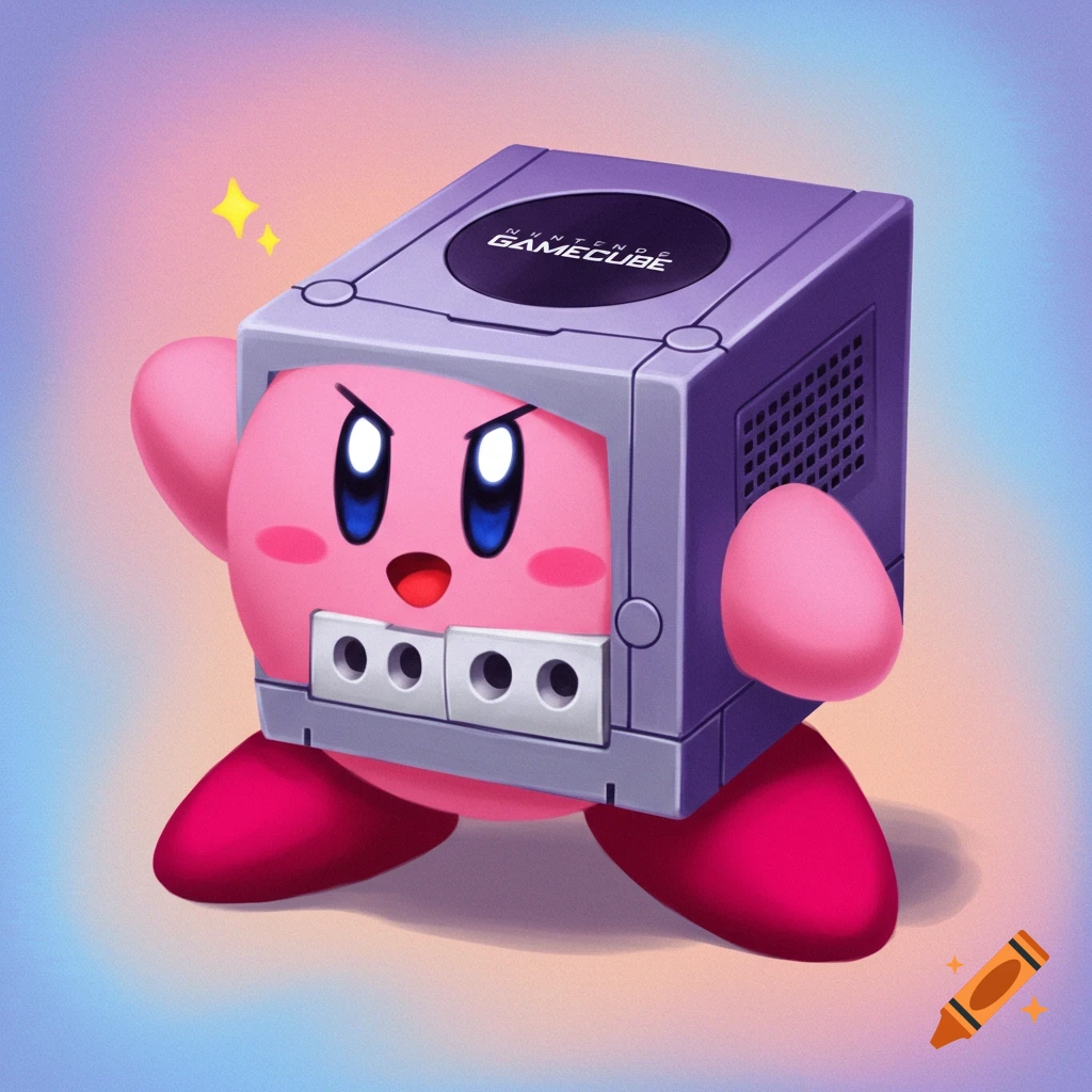 Kirby character wearing a Nintendo GameCube