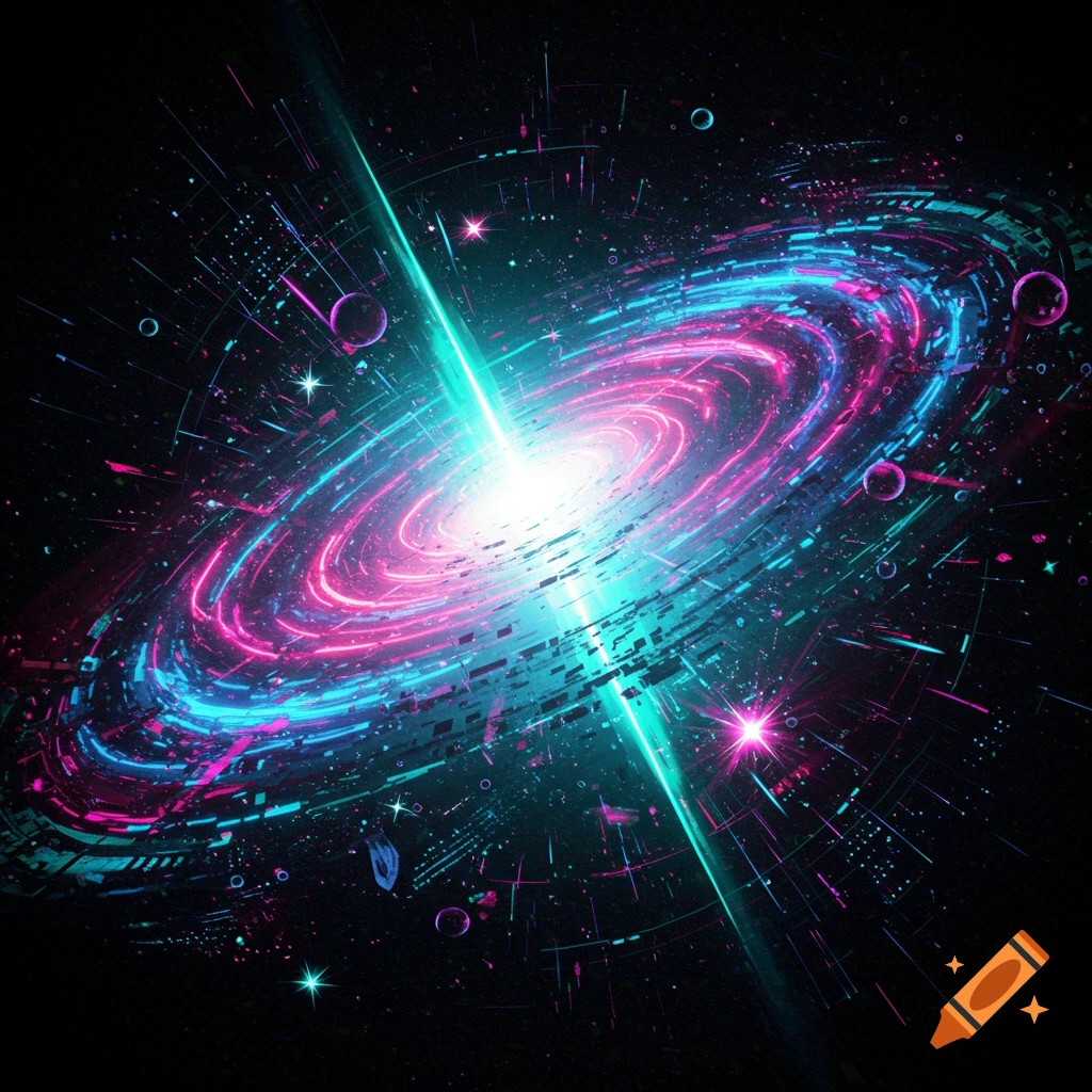 Techno galaxy with pink and blue swirling light