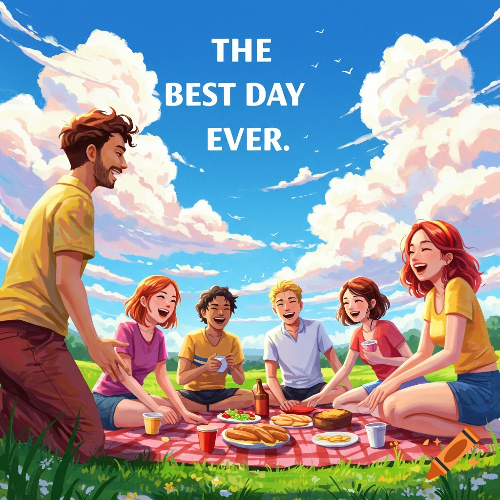 A group of friends enjoys a picnic on a sunny day.