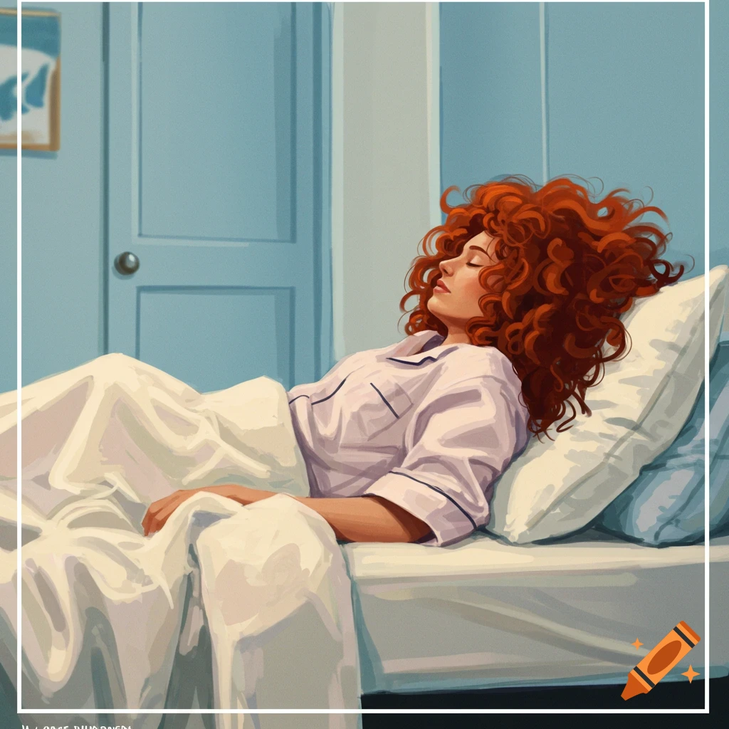 A woman with red curly hair sleeps soundly in a comfortable bed.