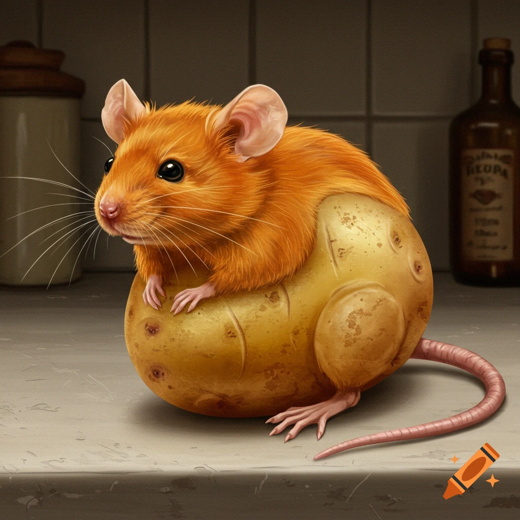 Realistic image of an orange mouse combined with a potato