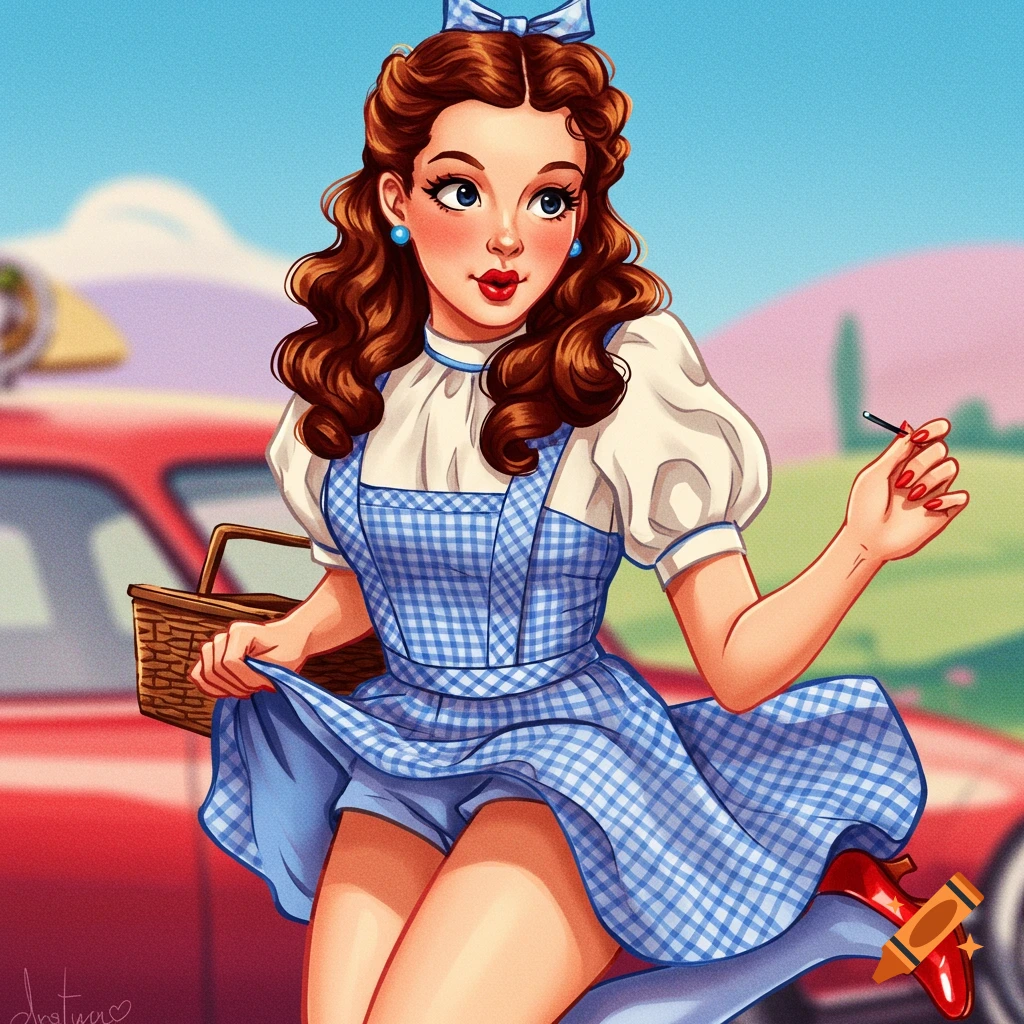 A drawing of Dorothy in a pinup style lifting her dress.