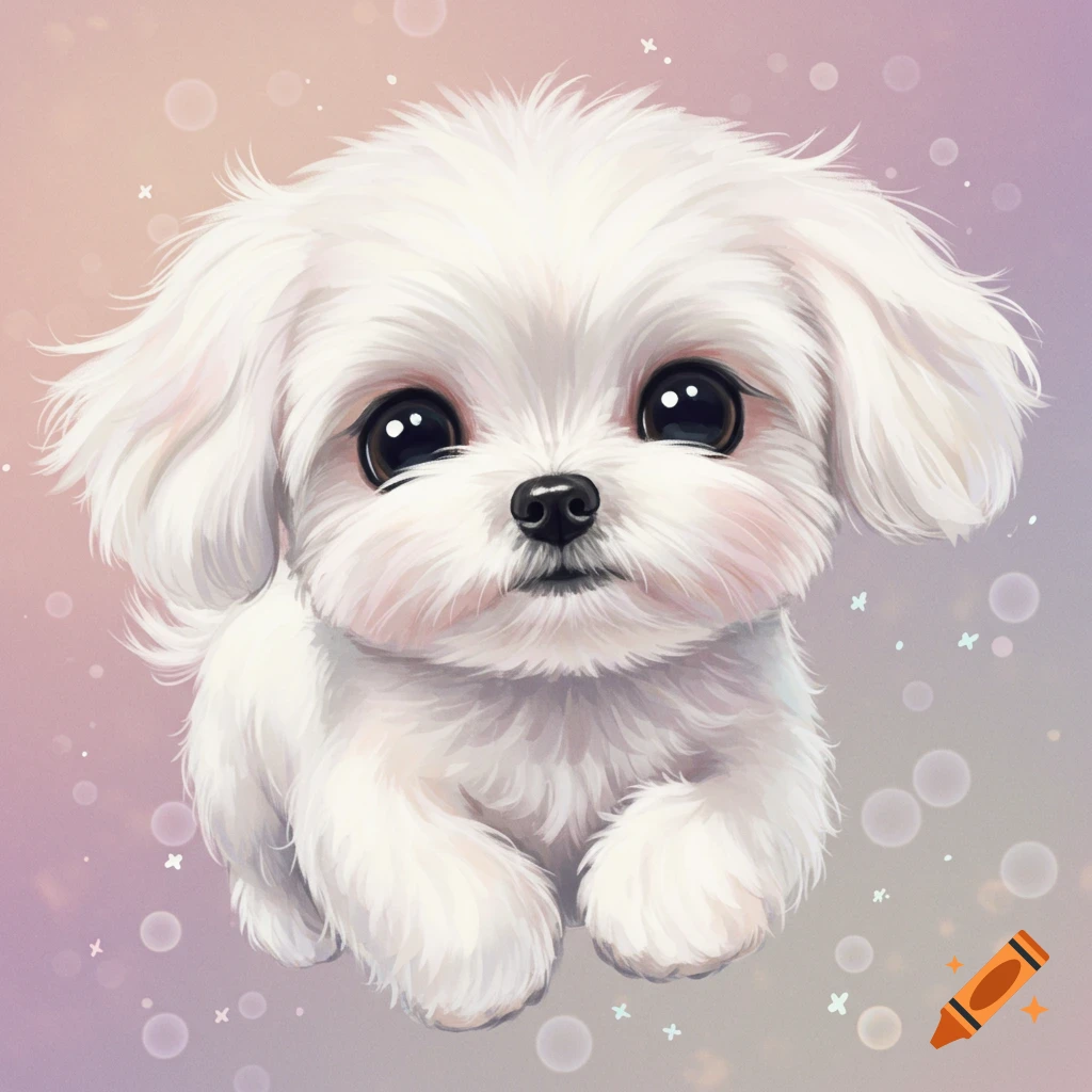A cute fluffy white Maltese puppy with big eyes.