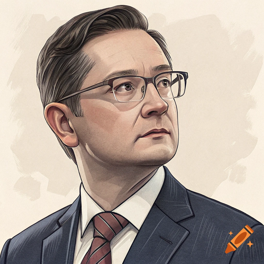 A stylized portrait of a man in a suit and tie wearing glasses, looking up and to the right.