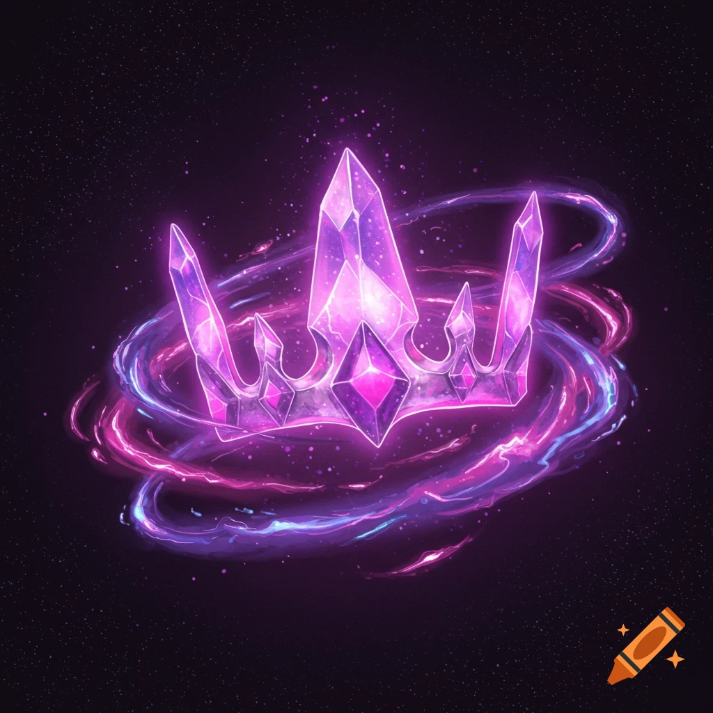 A glowing purple crystal crown swirling with energy in space.
