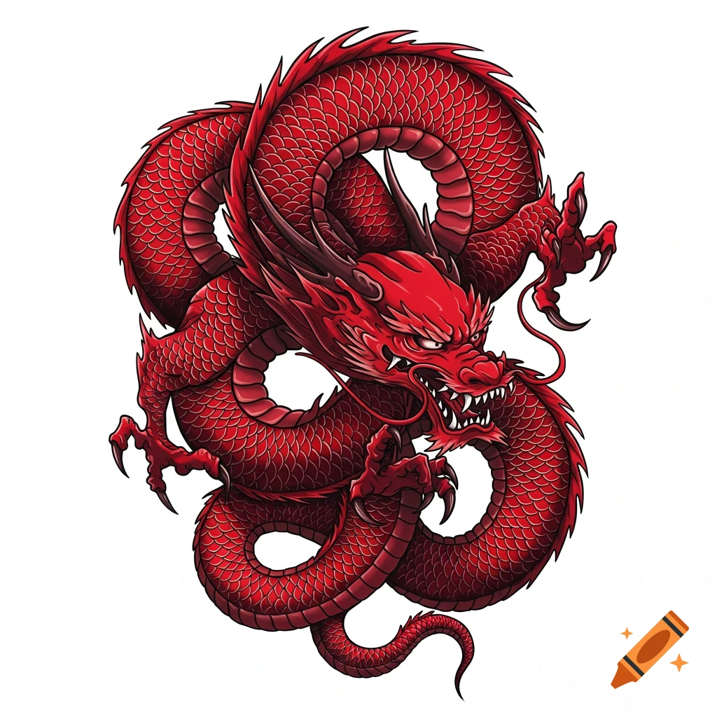 Red dragon illustration on white background