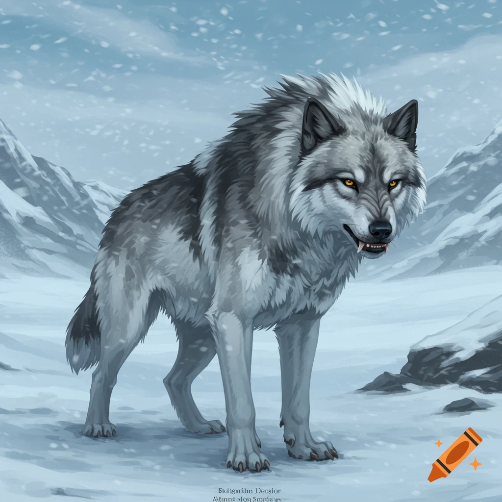 A gray wolf stands in a snowy landscape.