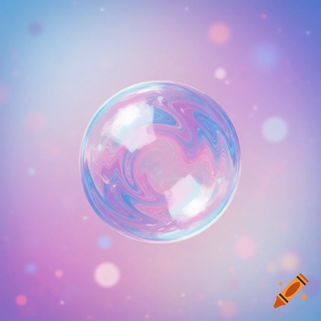 A iridescent bubble floats on a soft pastel background with bokeh lights.