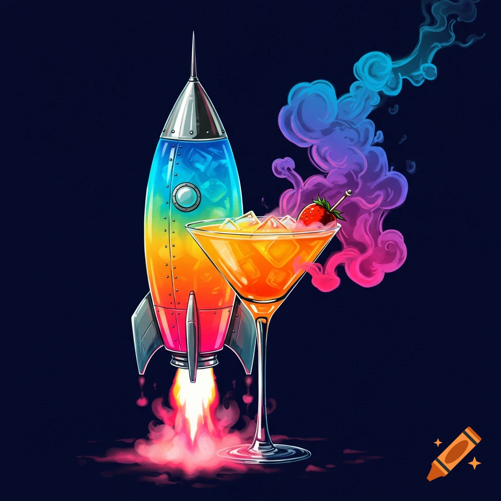 a rocket cocktail with colourful smoke