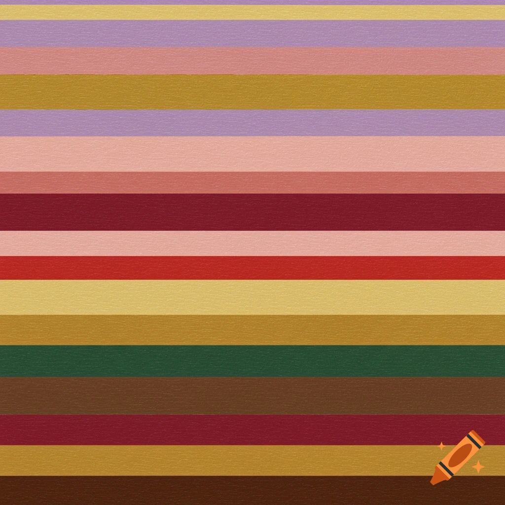 Horizontal stripes in shades of purple, pink, red, gold, green, and brown.
