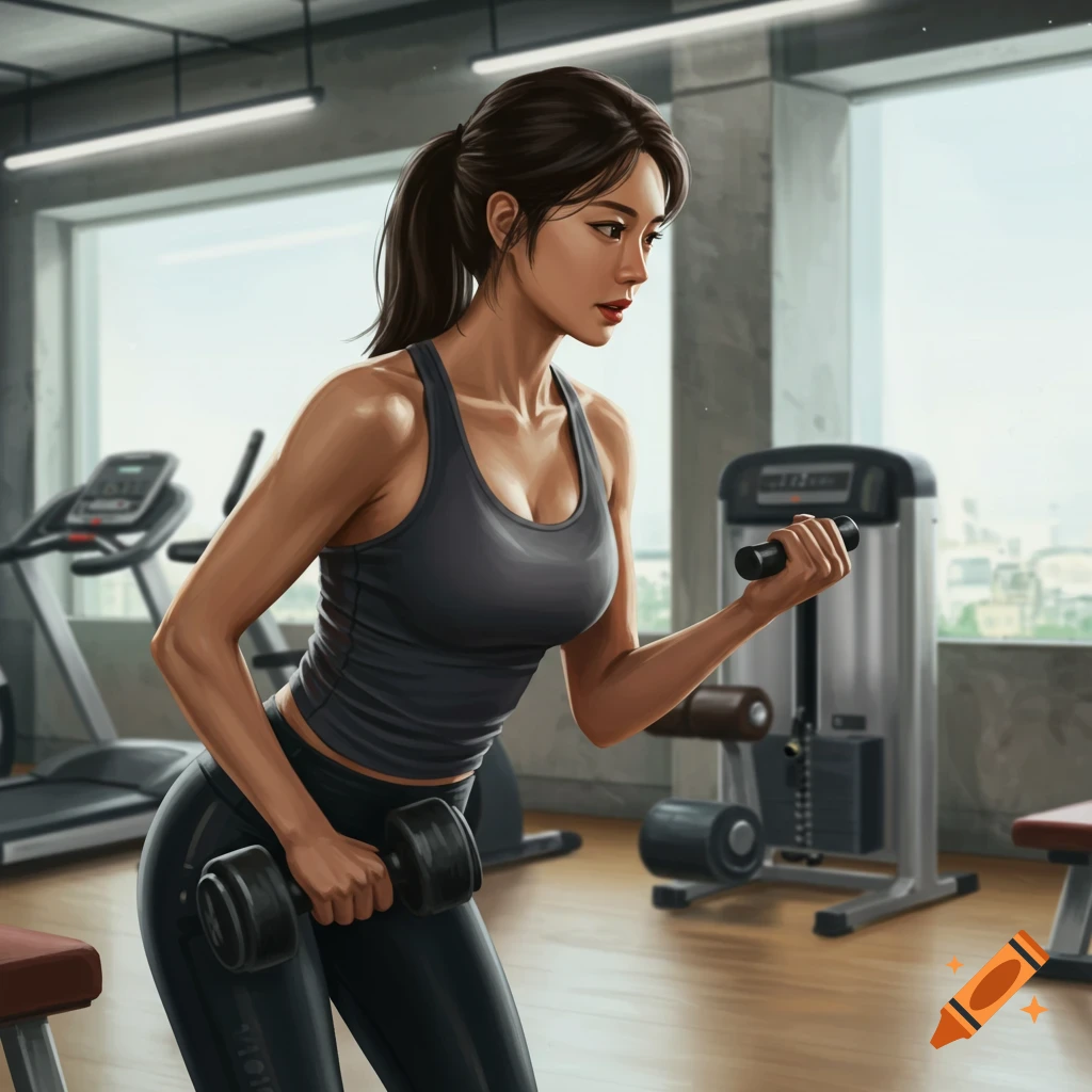A woman lifting weights in a gym