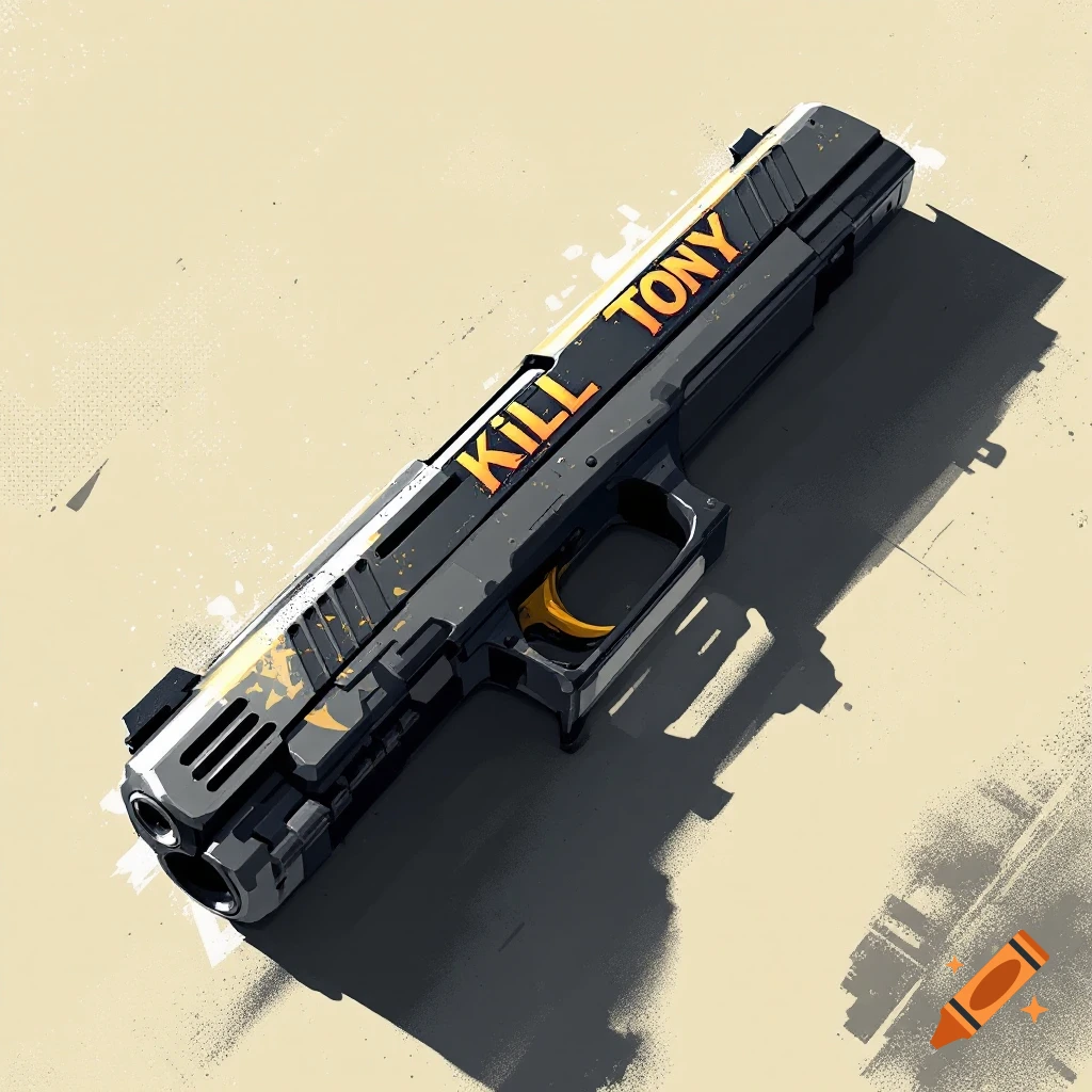 Stylized futuristic gun with the text 'Kill Tony' on the side.