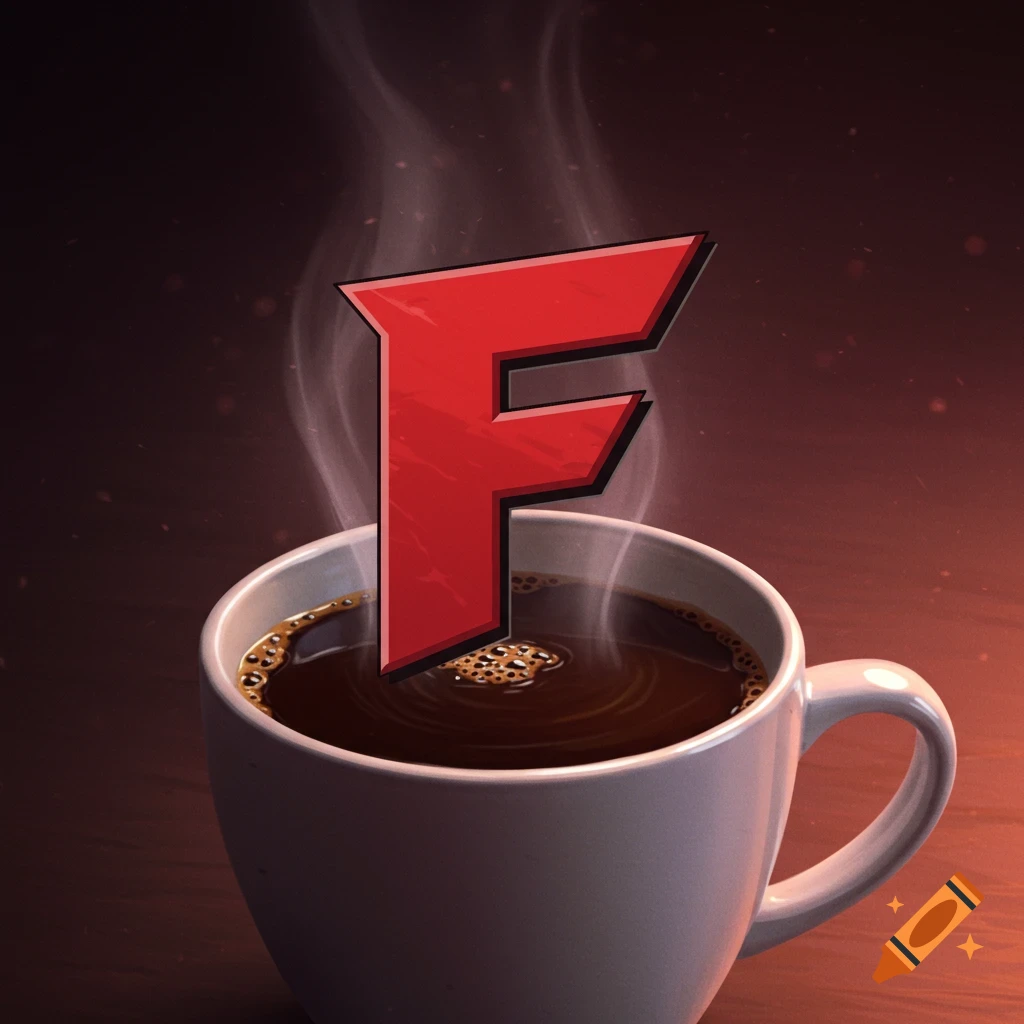 Red letter F logo in a coffee cup.