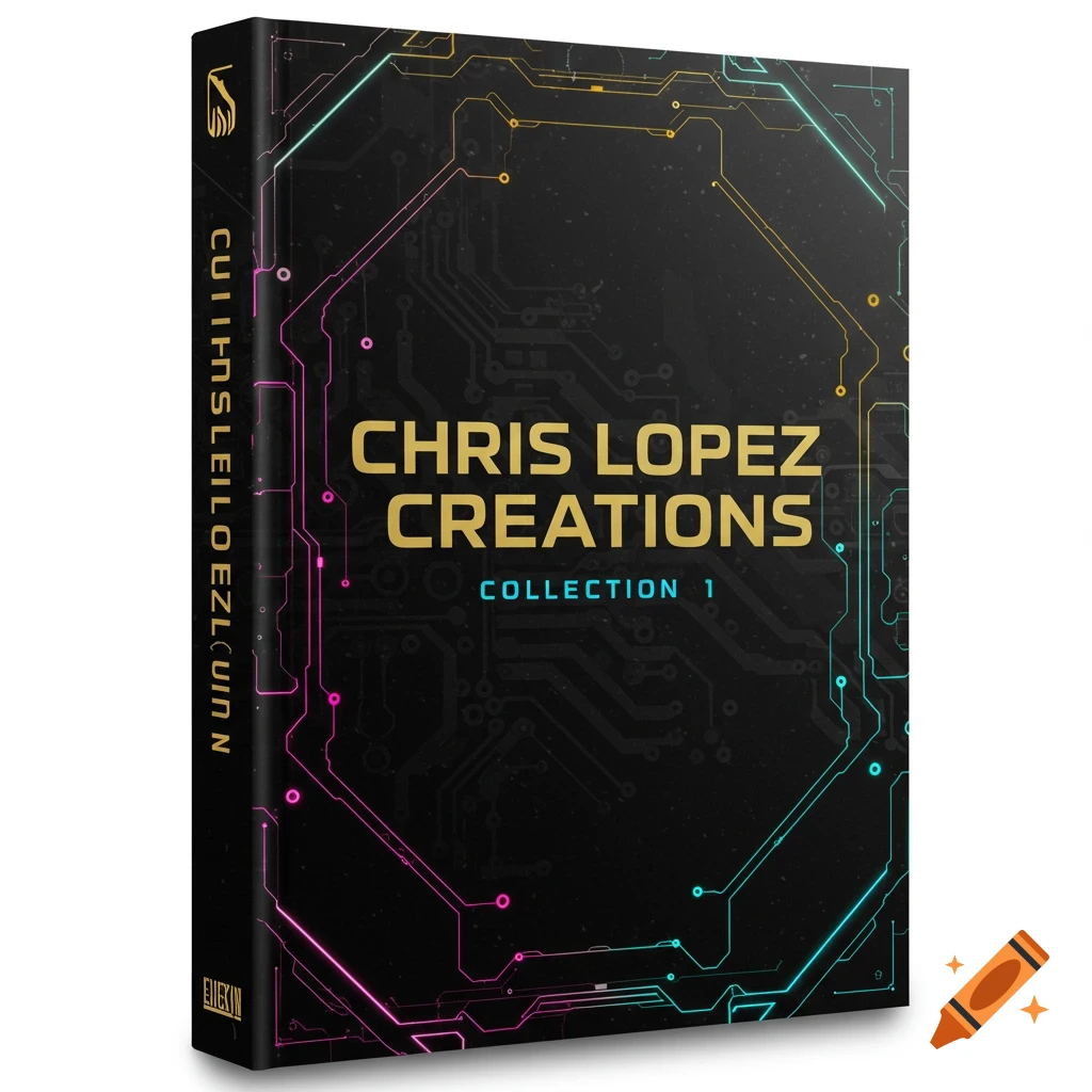 Cyberpunk style book cover with neon circuit board design and title text.