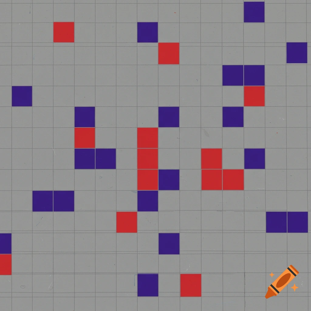A grid with scattered red and blue squares.
