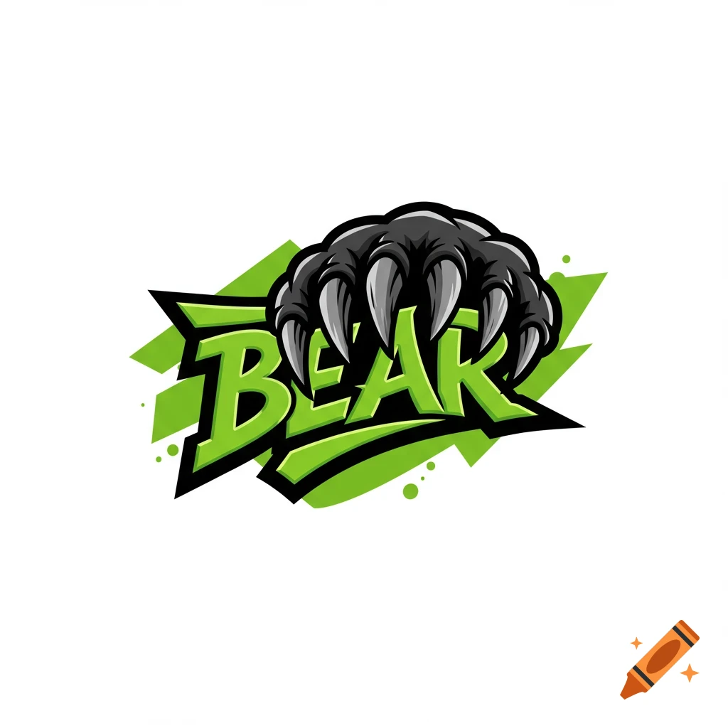 Logo design featuring a bear claw and green text that reads 'BEAR'.