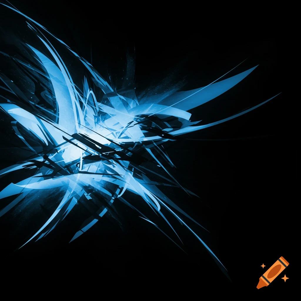 Abstract blue geometric shapes on a black background.