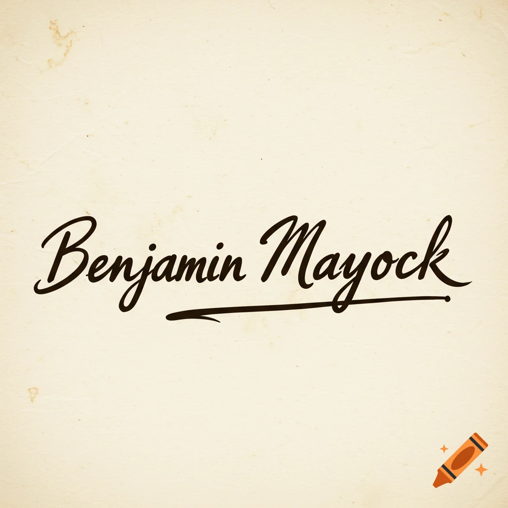 Handwritten signature of Benjamin Mayock on a textured background.