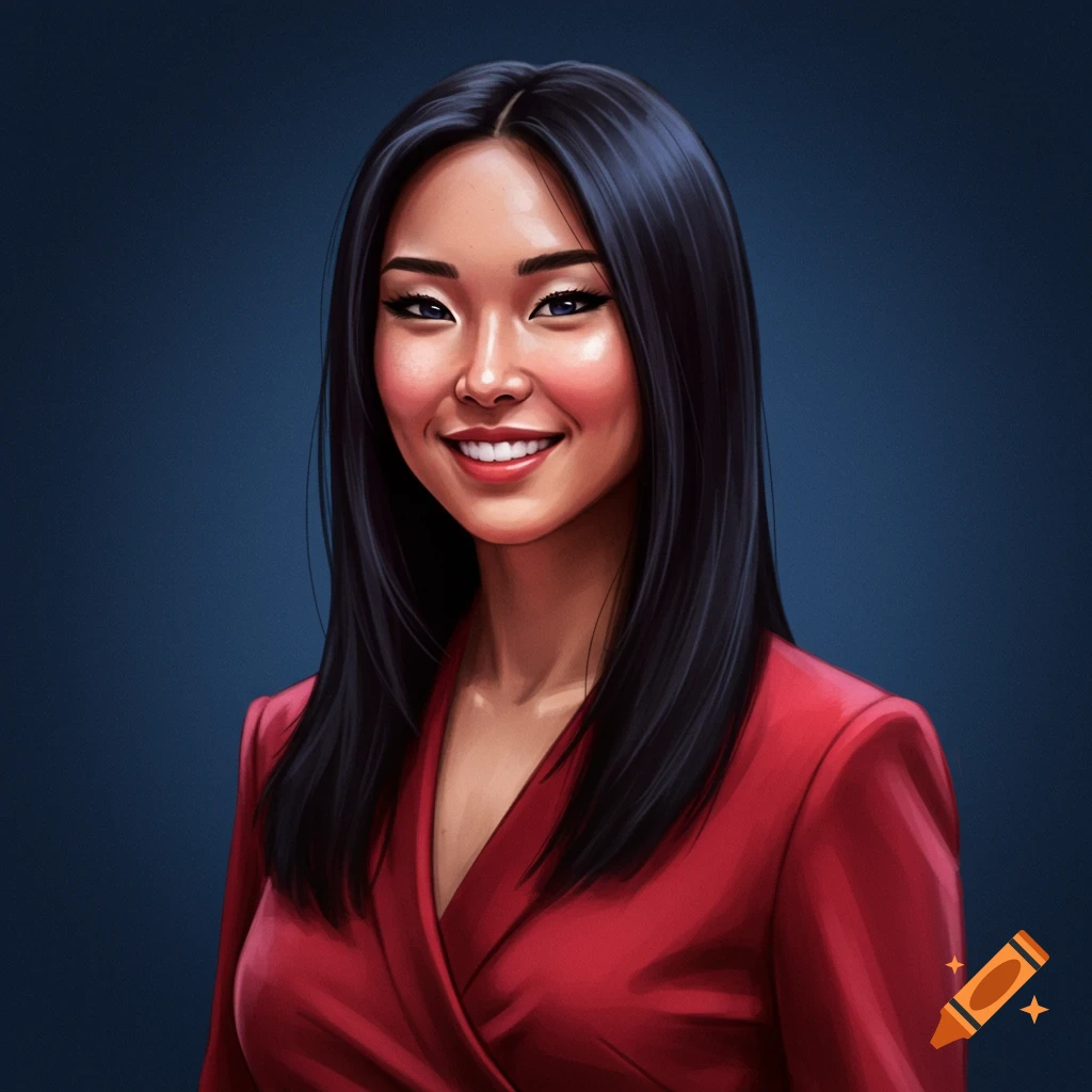 A smiling woman in a red blazer.
