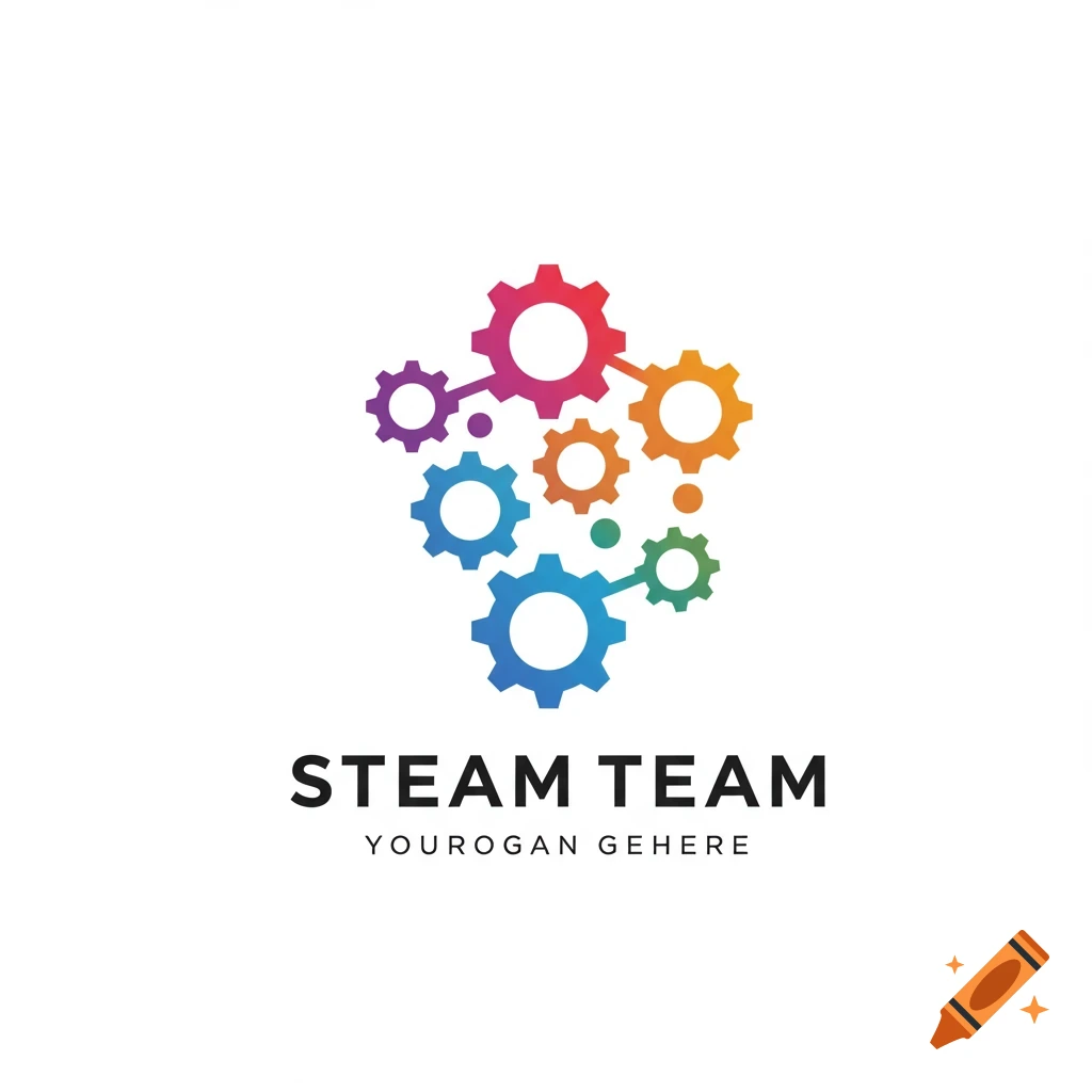 Colorful gears logo above text 'STEAM TEAM'