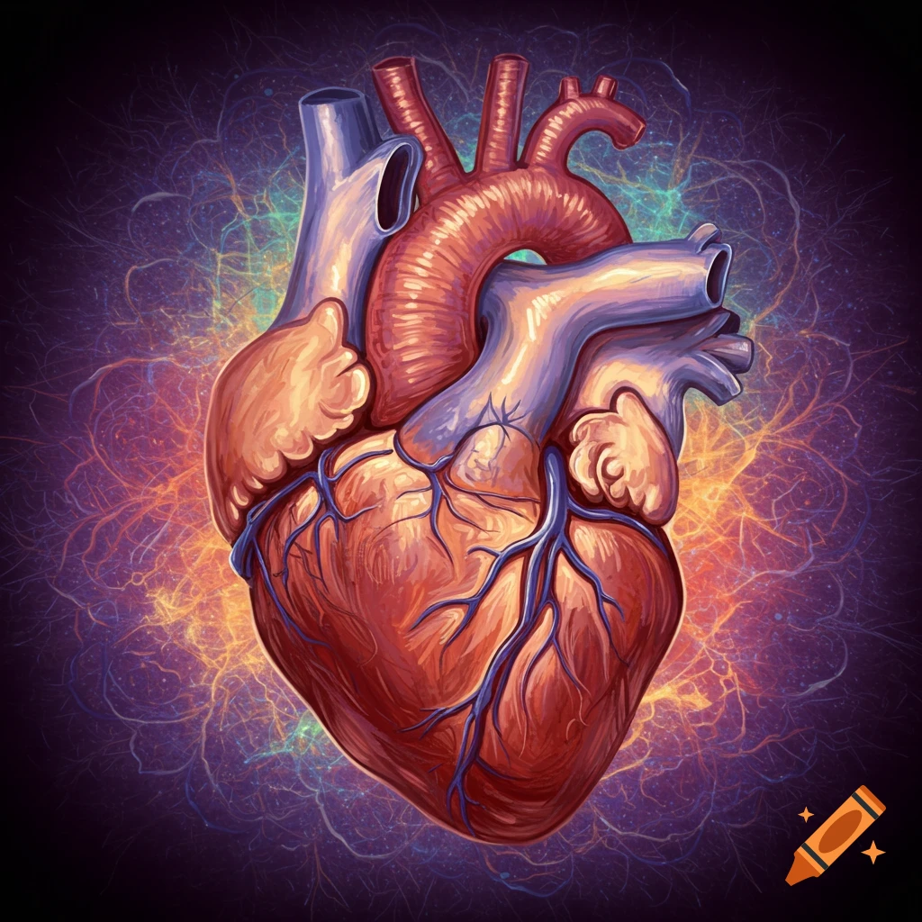 A human heart with vibrant, abstract background.