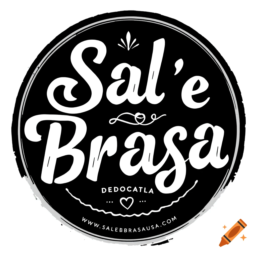 Black and white circular logo with text "Sal'e Brasa", "DEDOCATLA", and "www.salebrasausa.com".