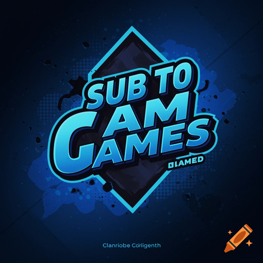 Vibrant blue and black digital art logo for Sub to Cam Games.
