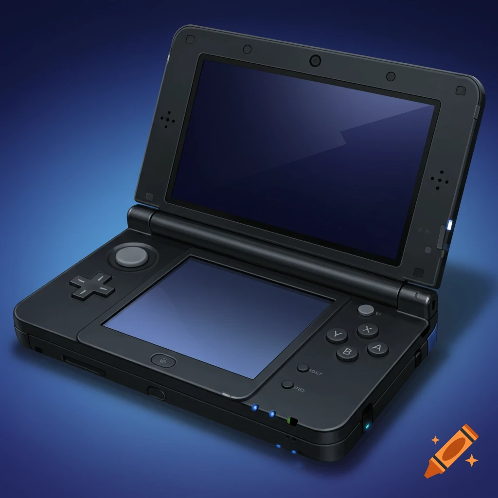 A black Nintendo 3DS XL handheld console.