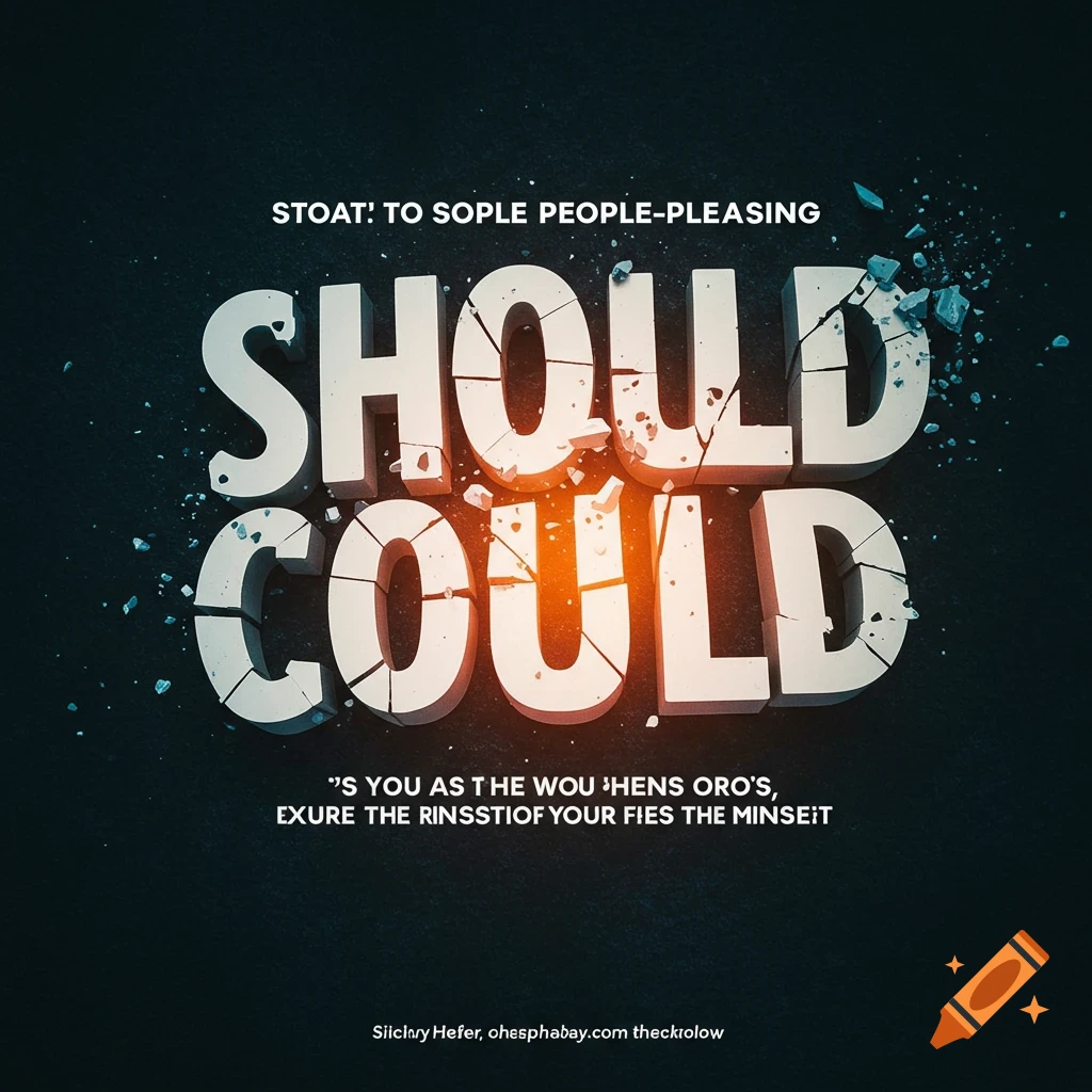 White, broken 3D text reads "SHOULD" above radiant, unbroken text reading "COULD" against a dark background.