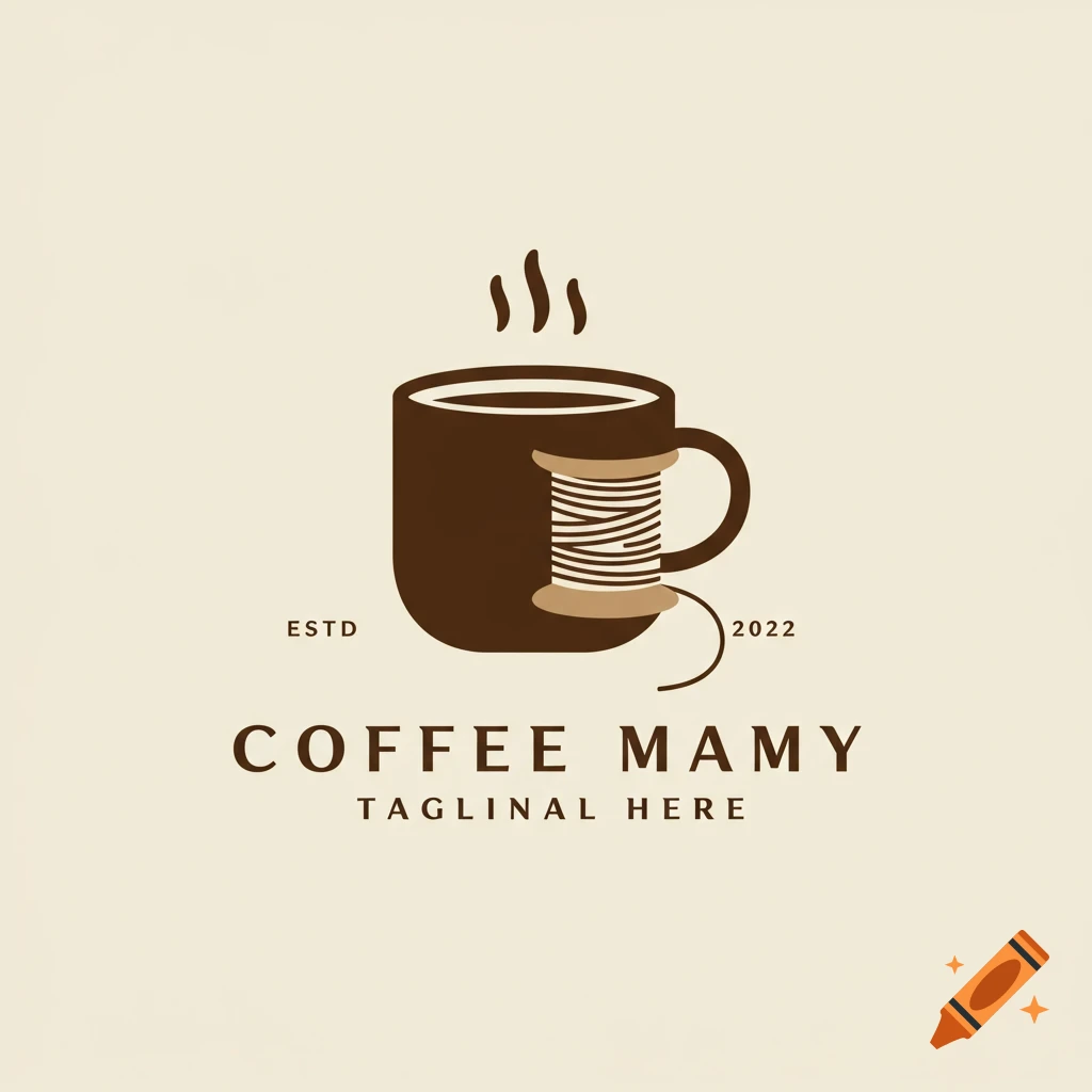 Logo of a coffee mug and spool of thread with text 'COFFEE MAMY TAGLINAL HERE'.