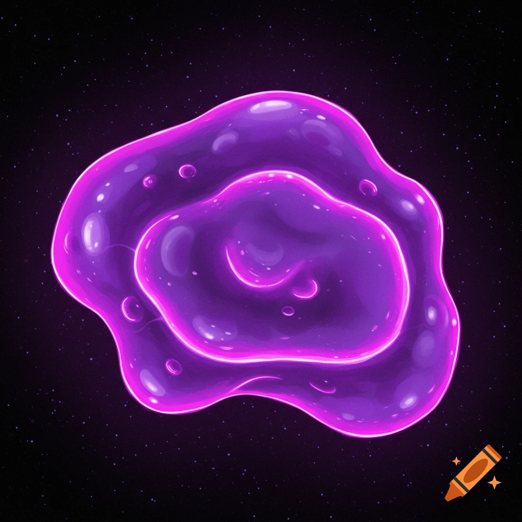 Glowing purple blob-like alien floating in space.