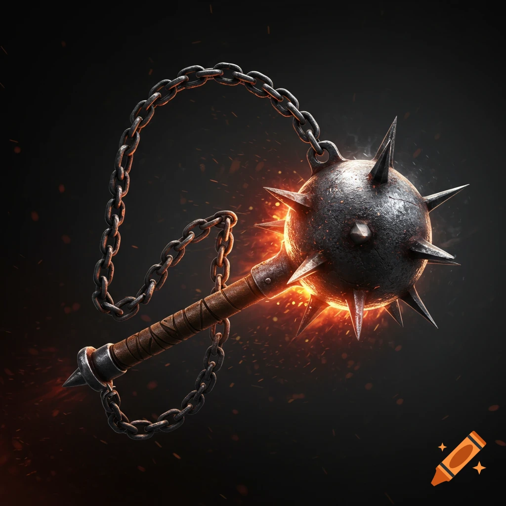 A glowing morning star flail against a dark background.
