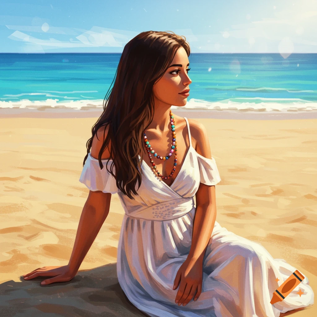 A woman sitting on a beach looking at the ocean.