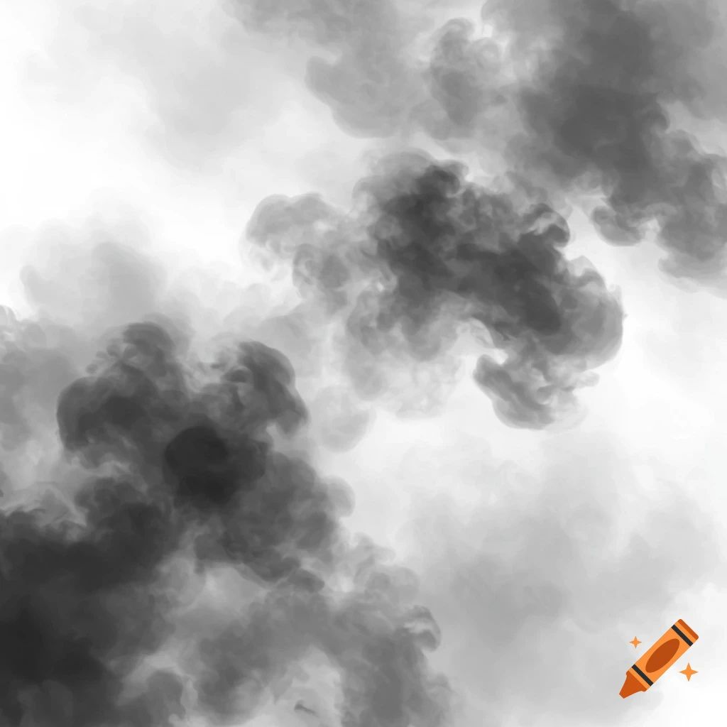 Black and gray smoke swirls on a white background.