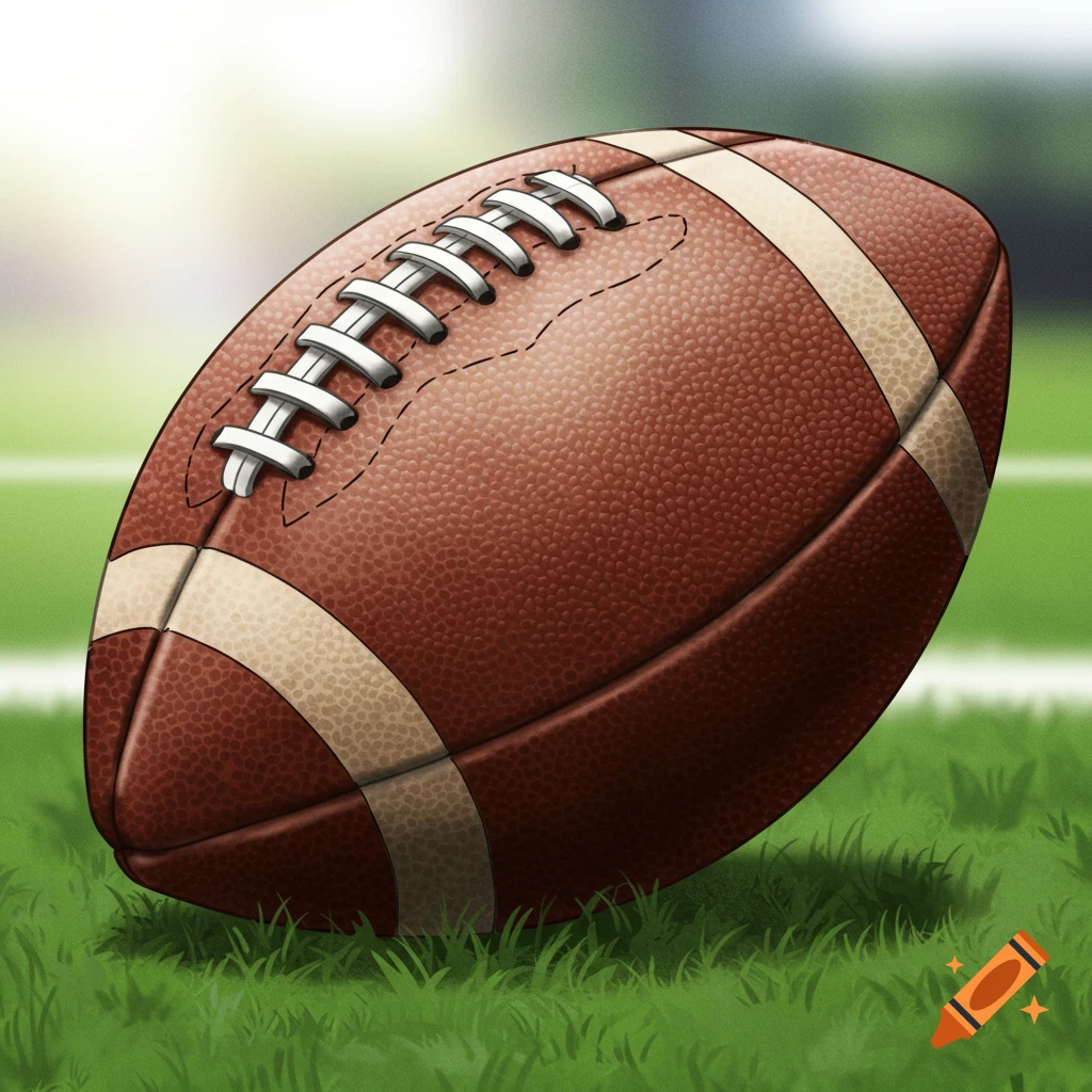 A football resting on a green grass field.
