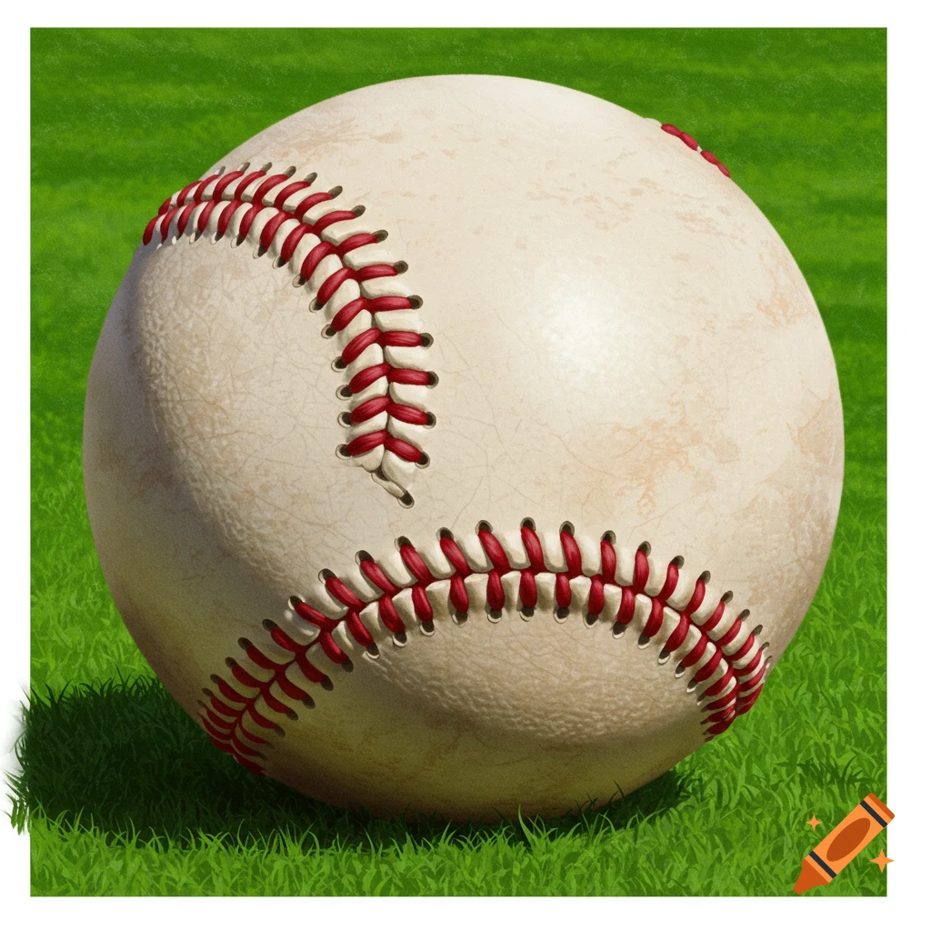 A baseball on grass.