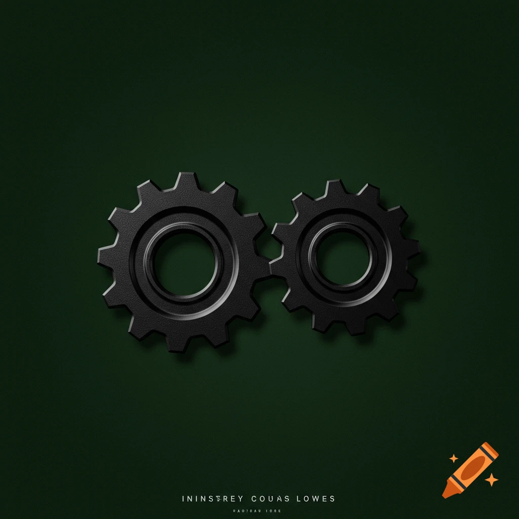Two black cogwheels against a dark green background