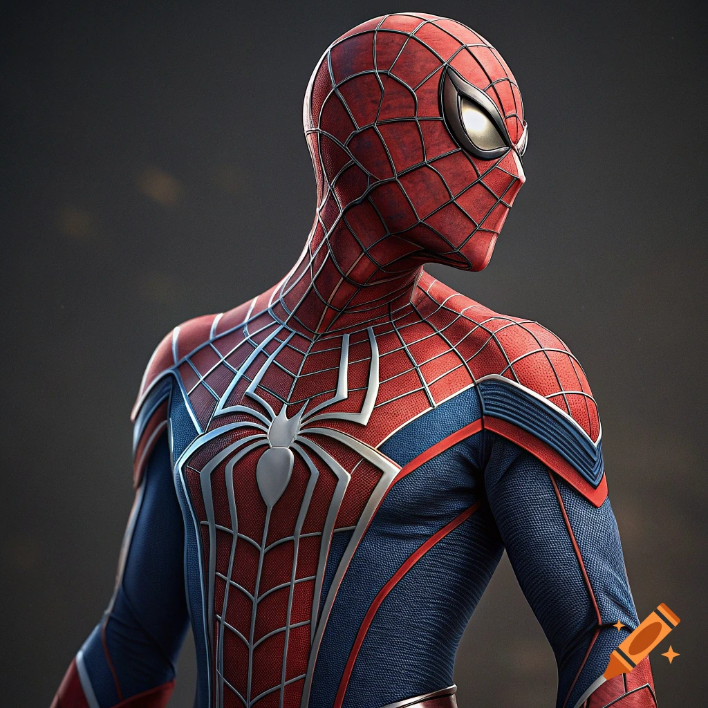 Detailed close-up portrait of Spider-Man in his suit looking to the side
