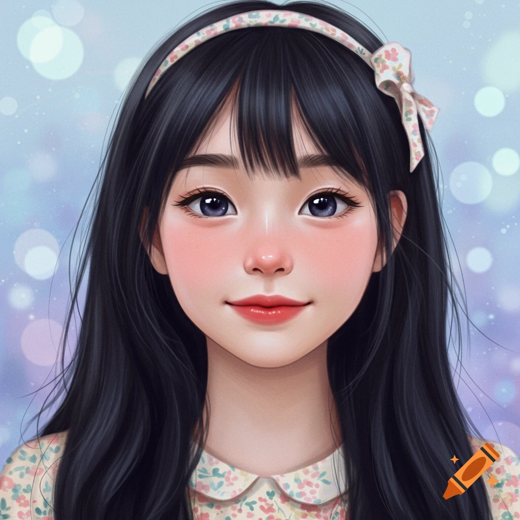 A young girl with a floral headband and dress.