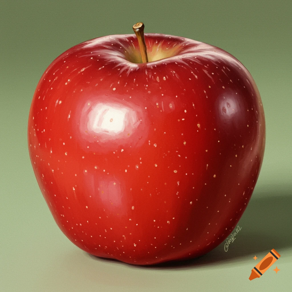 A detailed image of a shiny red apple on a green background.