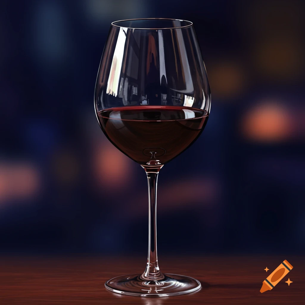 A glass of red wine on a table