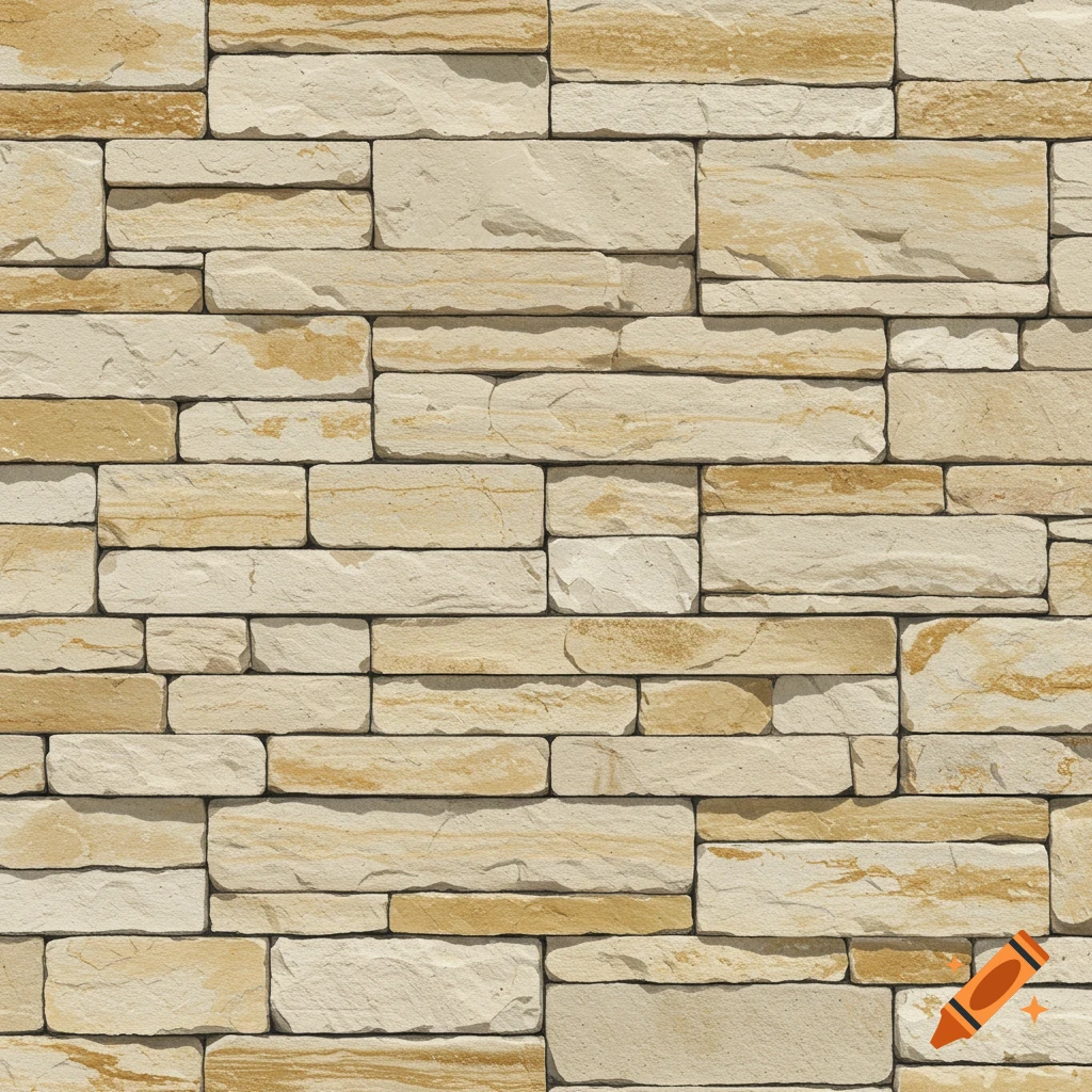 Close-up view of a wall made of light-colored limestone blocks