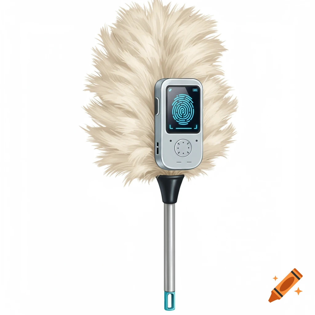 A feather duster with a fingerprint scanner attached to the handle.