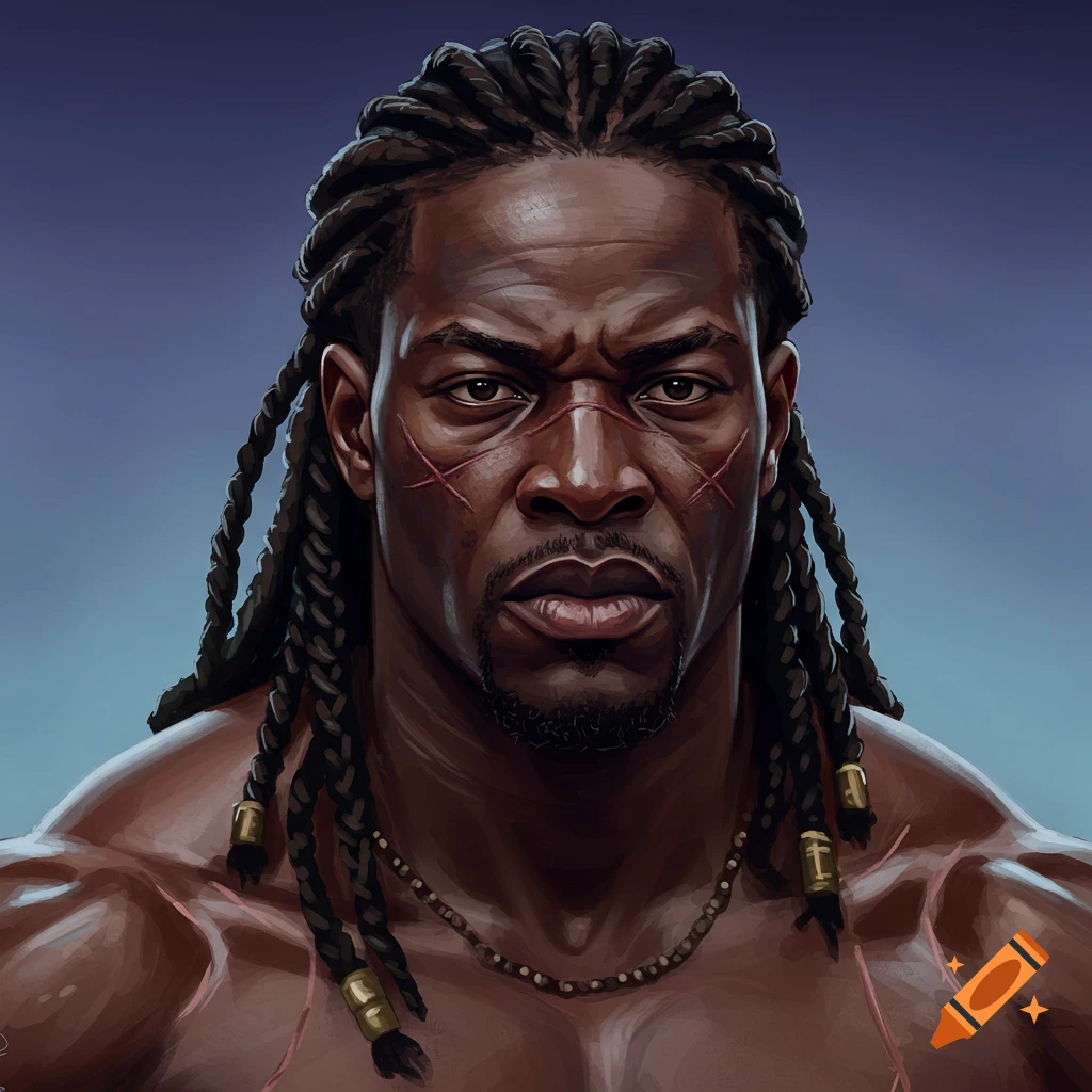 Image of a man with braids and scars on his face.